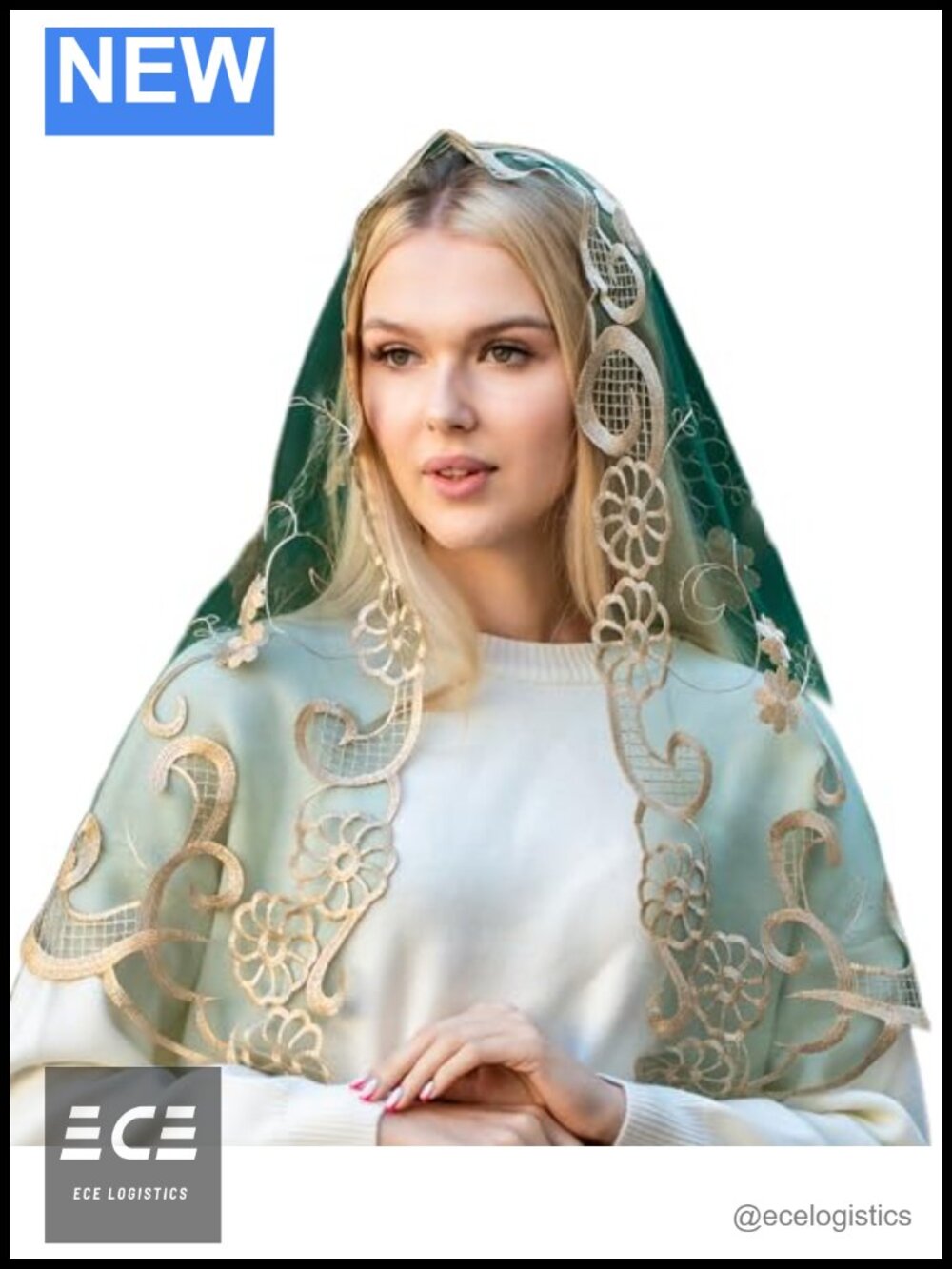 Handcrafted Lace Catholic Mantilla Mass Infinity Veil with Hair Combs